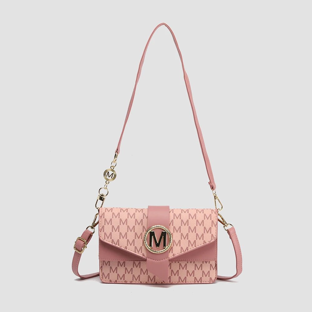 Women's retro printed shoulder bag fashion small square bag M letter pu messenger bag - Tara's Tiny Treasures