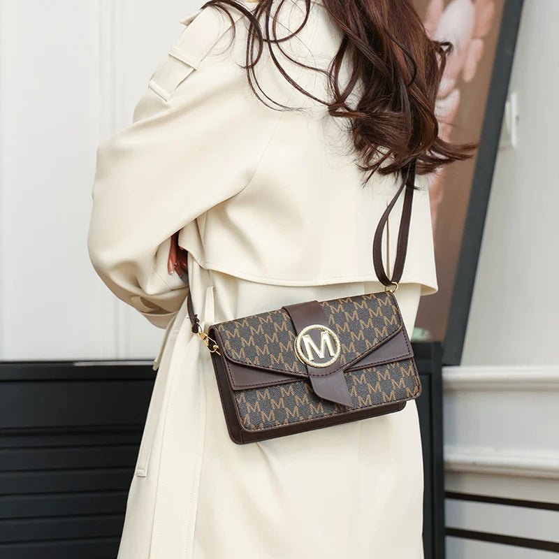 Women's retro shoulder bag, simple small square bag with printed lettering, stylish crossbody bag - Tara's Tiny Treasures