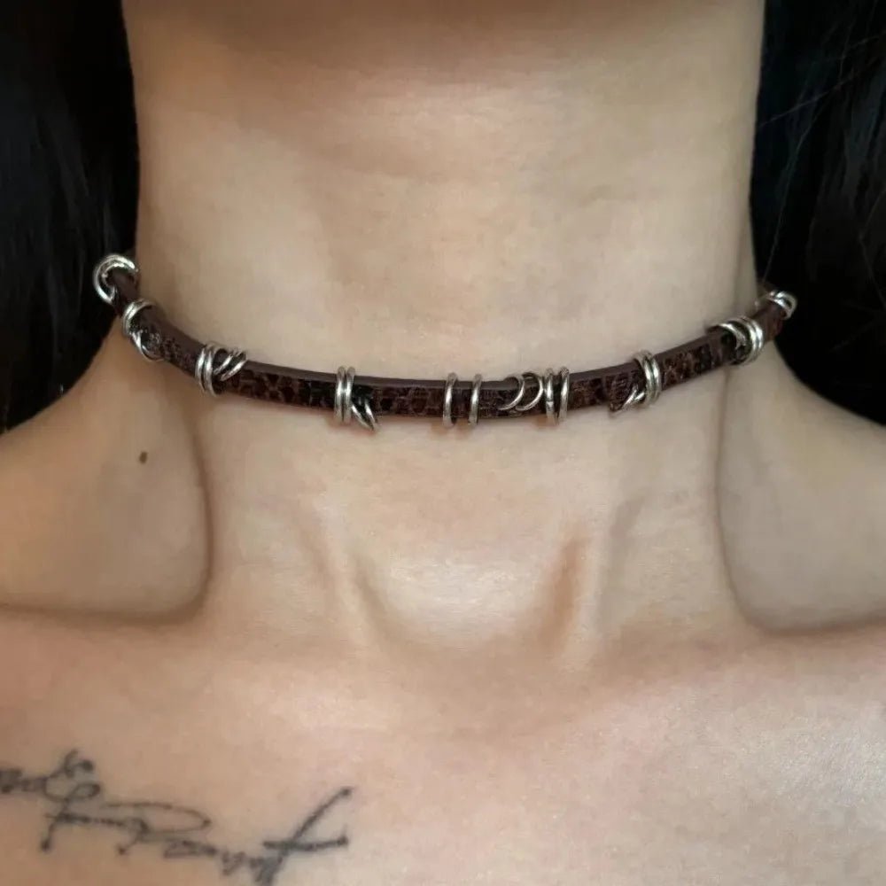 Y2K Fashion Gothic Leather Chain Choker Necklace for Women Men Trendy Vintage Goth Halloween Collar Jewelry Accessories Gifts - Tara's Tiny Treasures