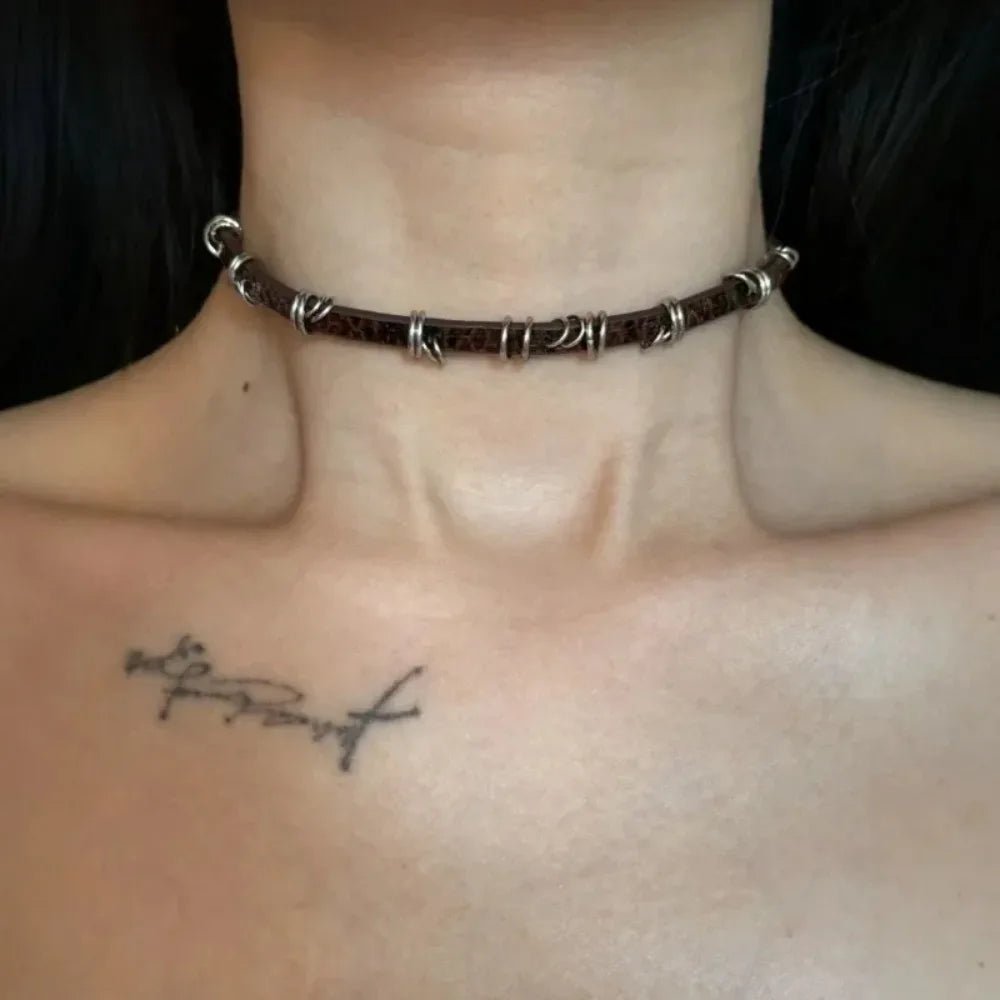 Y2K Fashion Gothic Leather Chain Choker Necklace for Women Men Trendy Vintage Goth Halloween Collar Jewelry Accessories Gifts - Tara's Tiny Treasures