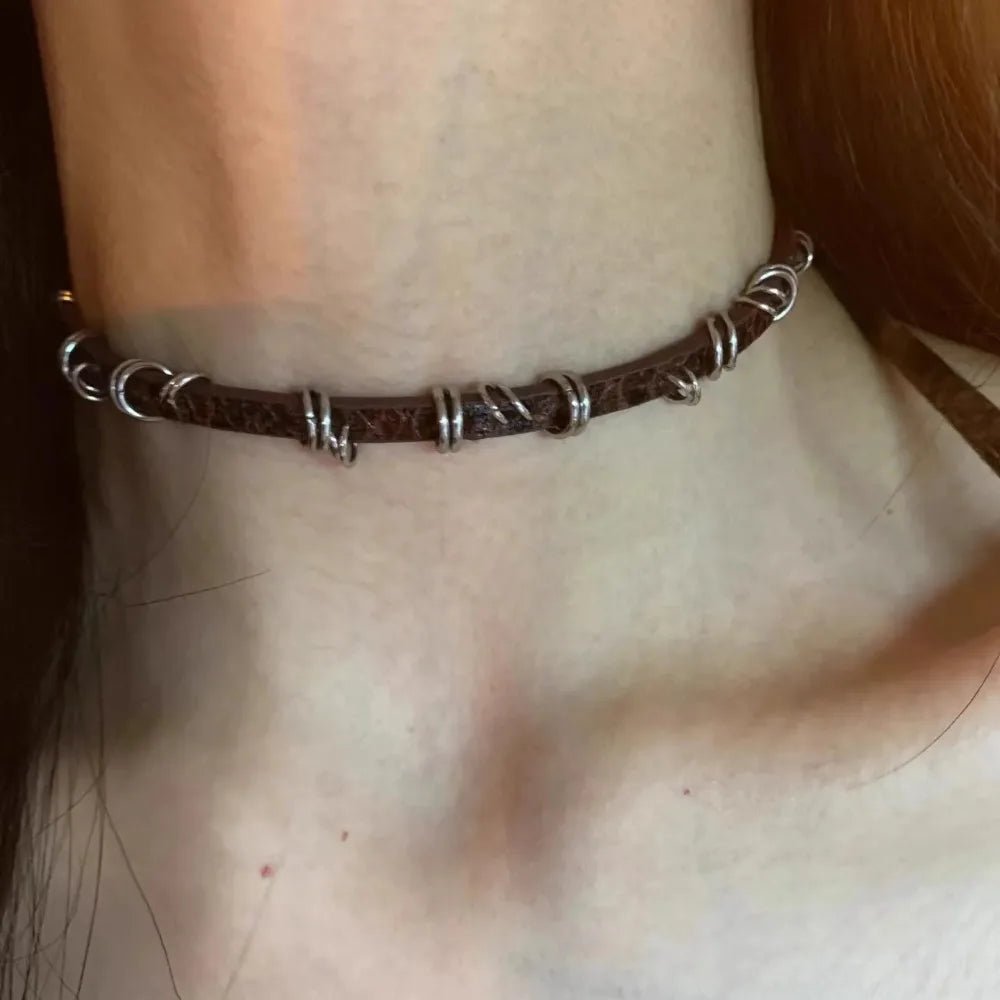Y2K Fashion Gothic Leather Chain Choker Necklace for Women Men Trendy Vintage Goth Halloween Collar Jewelry Accessories Gifts - Tara's Tiny Treasures