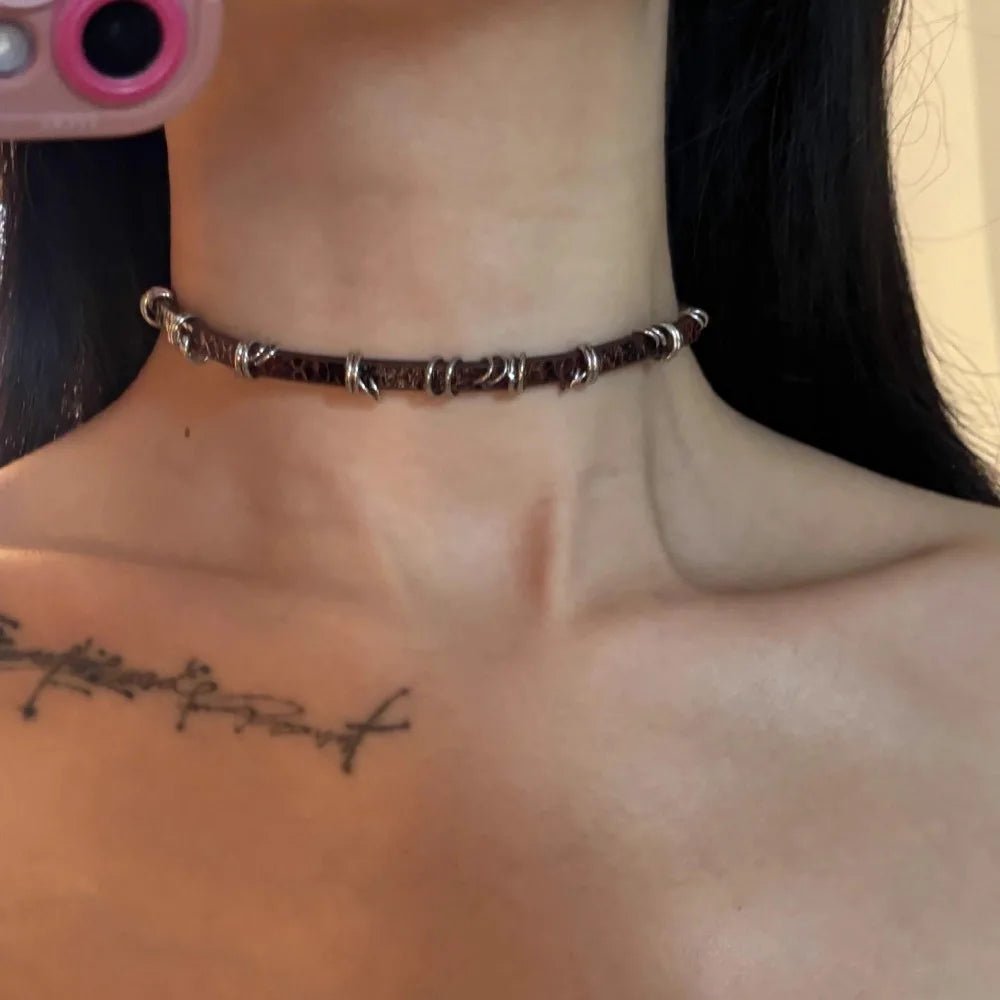 Y2K Fashion Gothic Leather Chain Choker Necklace for Women Men Trendy Vintage Goth Halloween Collar Jewelry Accessories Gifts - Tara's Tiny Treasures