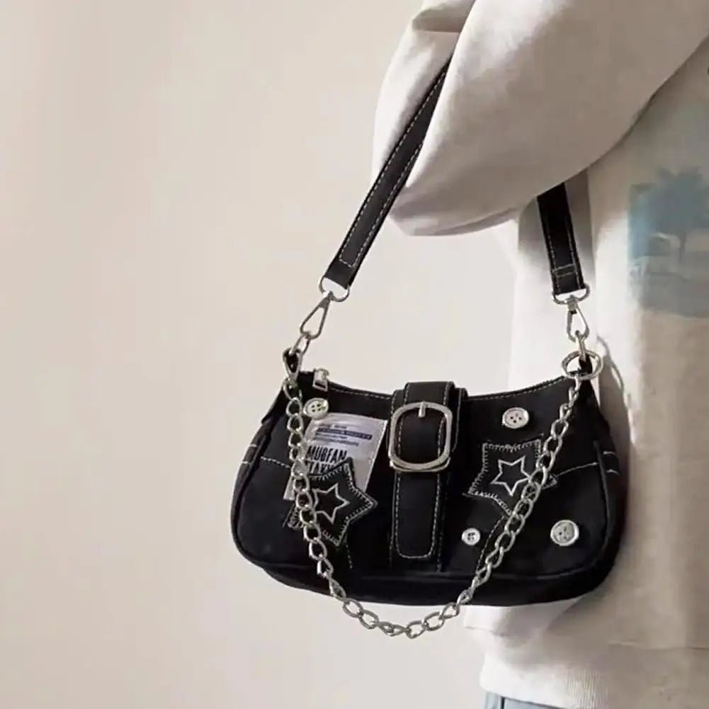 Y2k Fashion Women's Handbags Denim Stars Pattern Cool Girls Y2K Underarm Bag Retro Style Rivet Armpit Bag - Tara's Tiny Treasures