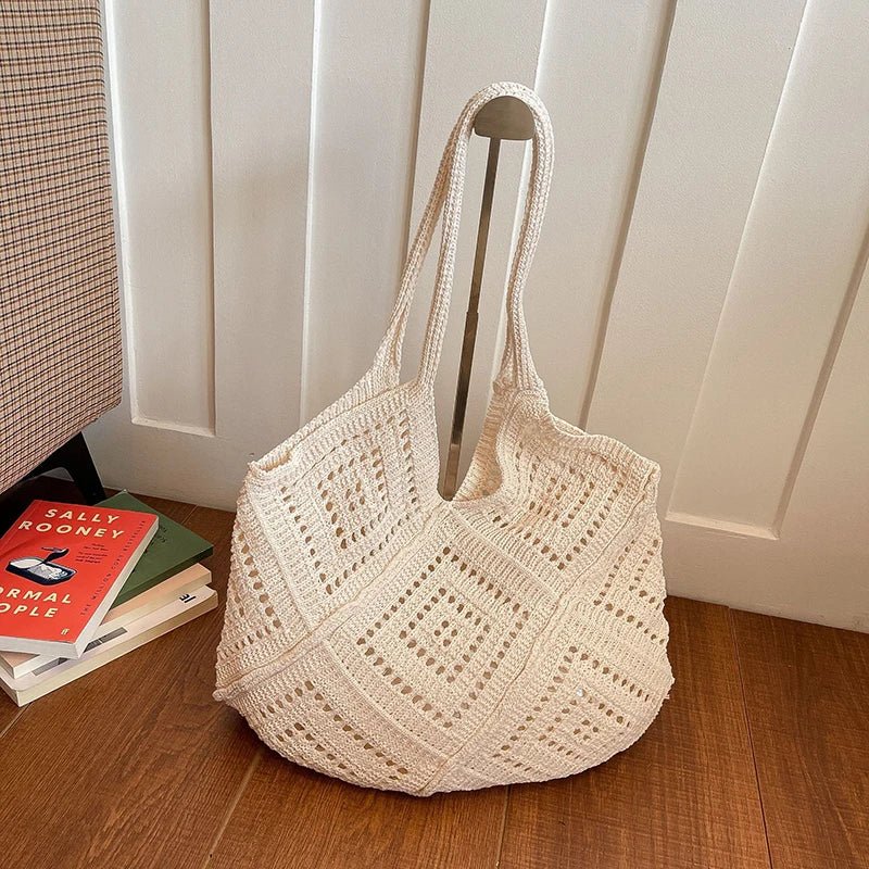 Yarn Hollow Out Large Capacity Shoulder Bags Summer New Ladies Bags Casual Soft Versatile Women's Handbags - Tara's Tiny Treasures