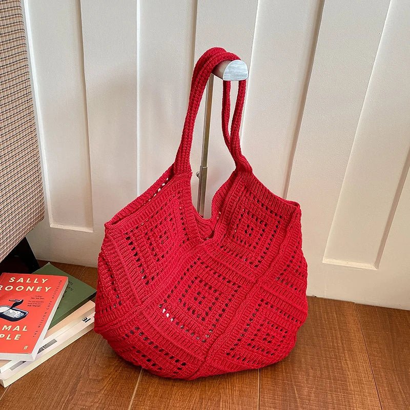 Yarn Hollow Out Large Capacity Shoulder Bags Summer New Ladies Bags Casual Soft Versatile Women's Handbags - Tara's Tiny Treasures