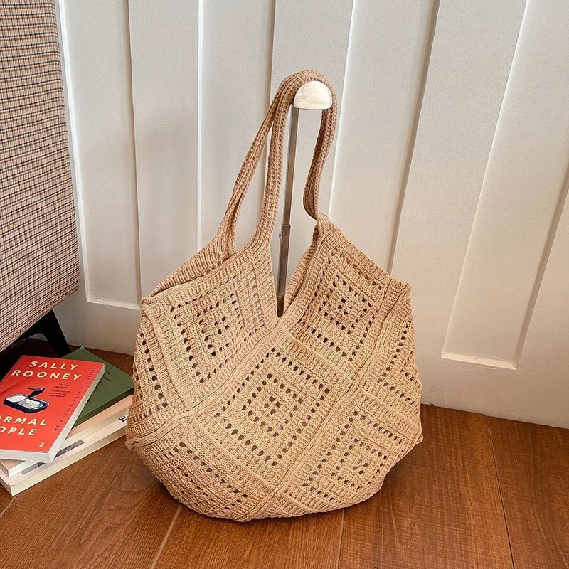 Yarn Hollow Out Large Capacity Shoulder Bags Summer New Ladies Bags Casual Soft Versatile Women's Handbags - Tara's Tiny Treasures