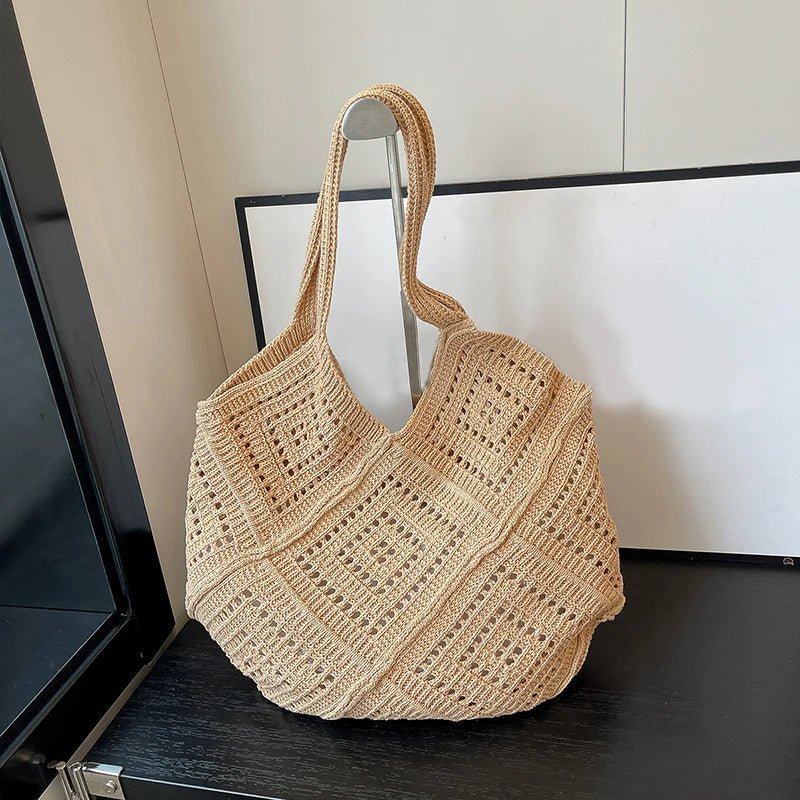 Yarn Hollow Out Large Capacity Shoulder Bags Summer New Ladies Bags Casual Soft Versatile Women's Handbags - Tara's Tiny Treasures