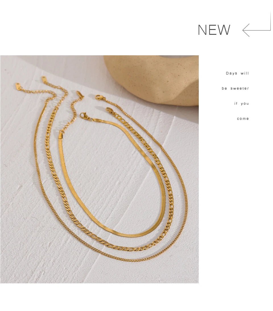 Yhpup Stainless Steel Chain Layered Necklace Separated Set for Women Statement Golden Metalic Waterproof Collar Necklace Jewelry - Tara's Tiny Treasures