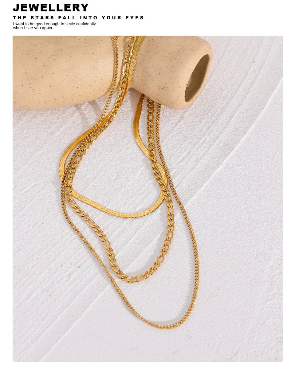 Yhpup Stainless Steel Chain Layered Necklace Separated Set for Women Statement Golden Metalic Waterproof Collar Necklace Jewelry - Tara's Tiny Treasures