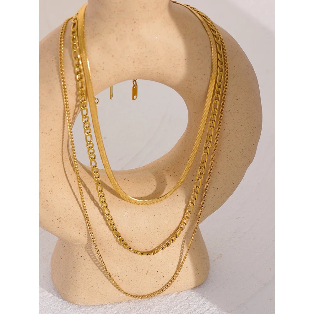 Yhpup Stainless Steel Chain Layered Necklace Separated Set for Women Statement Golden Metalic Waterproof Collar Necklace Jewelry - Tara's Tiny Treasures