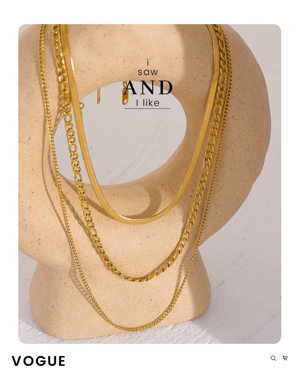 Yhpup Stainless Steel Chain Layered Necklace Separated Set for Women Statement Golden Metalic Waterproof Collar Necklace Jewelry - Tara's Tiny Treasures