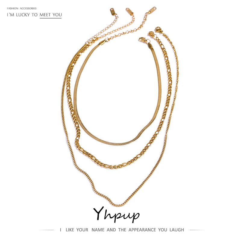Yhpup Stainless Steel Chain Layered Necklace Separated Set for Women Statement Golden Metalic Waterproof Collar Necklace Jewelry - Tara's Tiny Treasures
