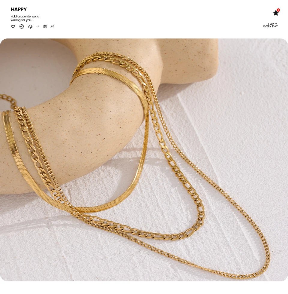 Yhpup Stainless Steel Chain Layered Necklace Separated Set for Women Statement Golden Metalic Waterproof Collar Necklace Jewelry - Tara's Tiny Treasures