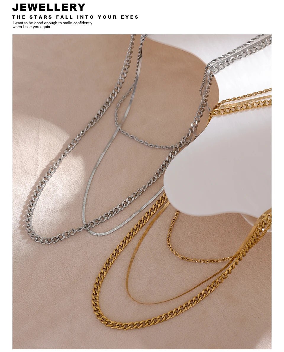 Yhpup Stainless Steel Chain Layered Necklace Separated Set for Women Statement Golden Metalic Waterproof Collar Necklace Jewelry - Tara's Tiny Treasures
